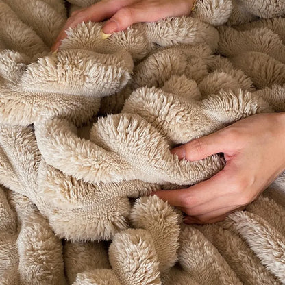 Ripple textured plush faux fur throw blanket in a cozy bedroom setting – RoomDen