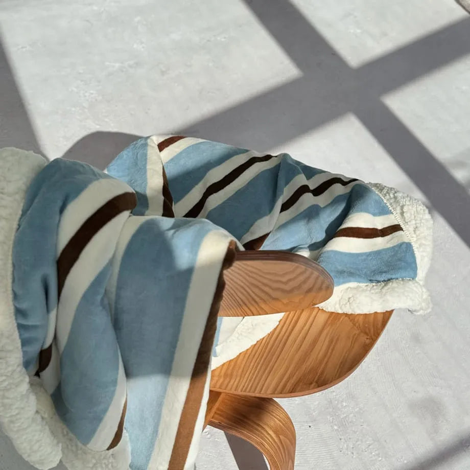 Striped flannel fleece sherpa blanket with soft cozy texture – RoomDen