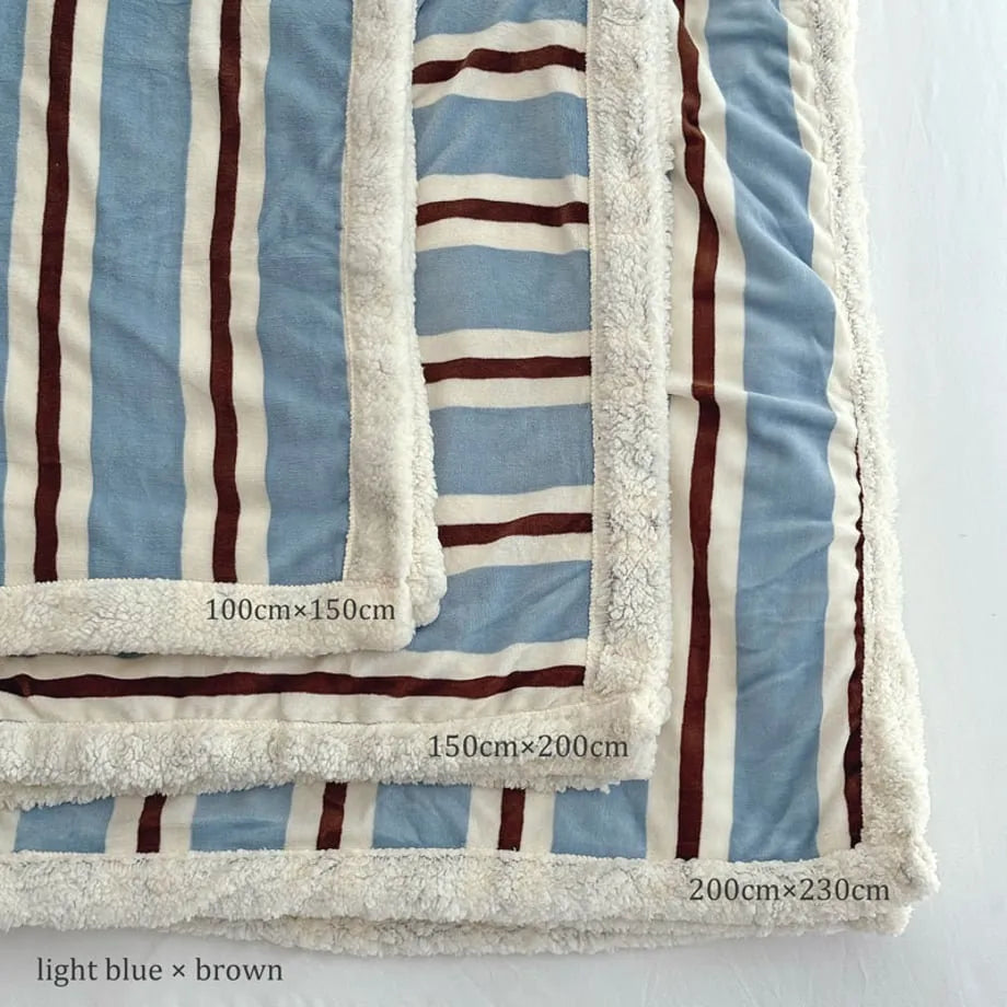 Striped flannel fleece sherpa blanket with soft cozy texture – RoomDen