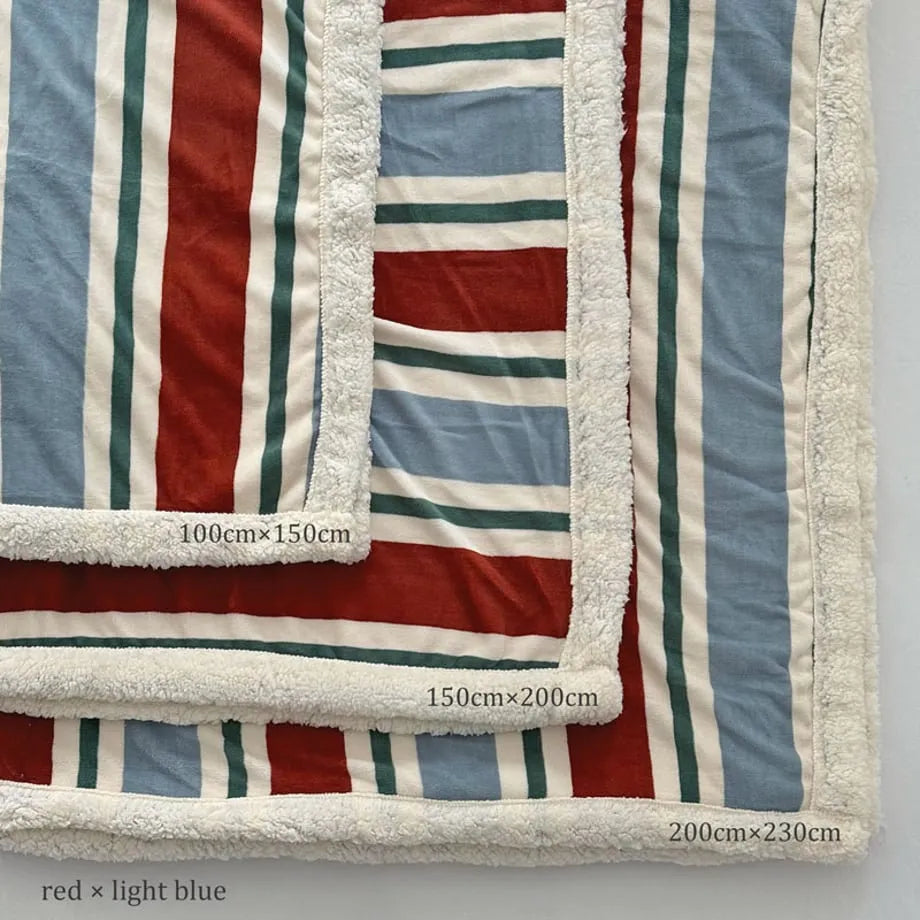 Striped flannel fleece sherpa blanket with soft cozy texture – RoomDen
