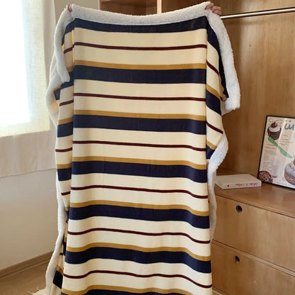 Striped flannel fleece sherpa blanket with soft cozy texture – RoomDen