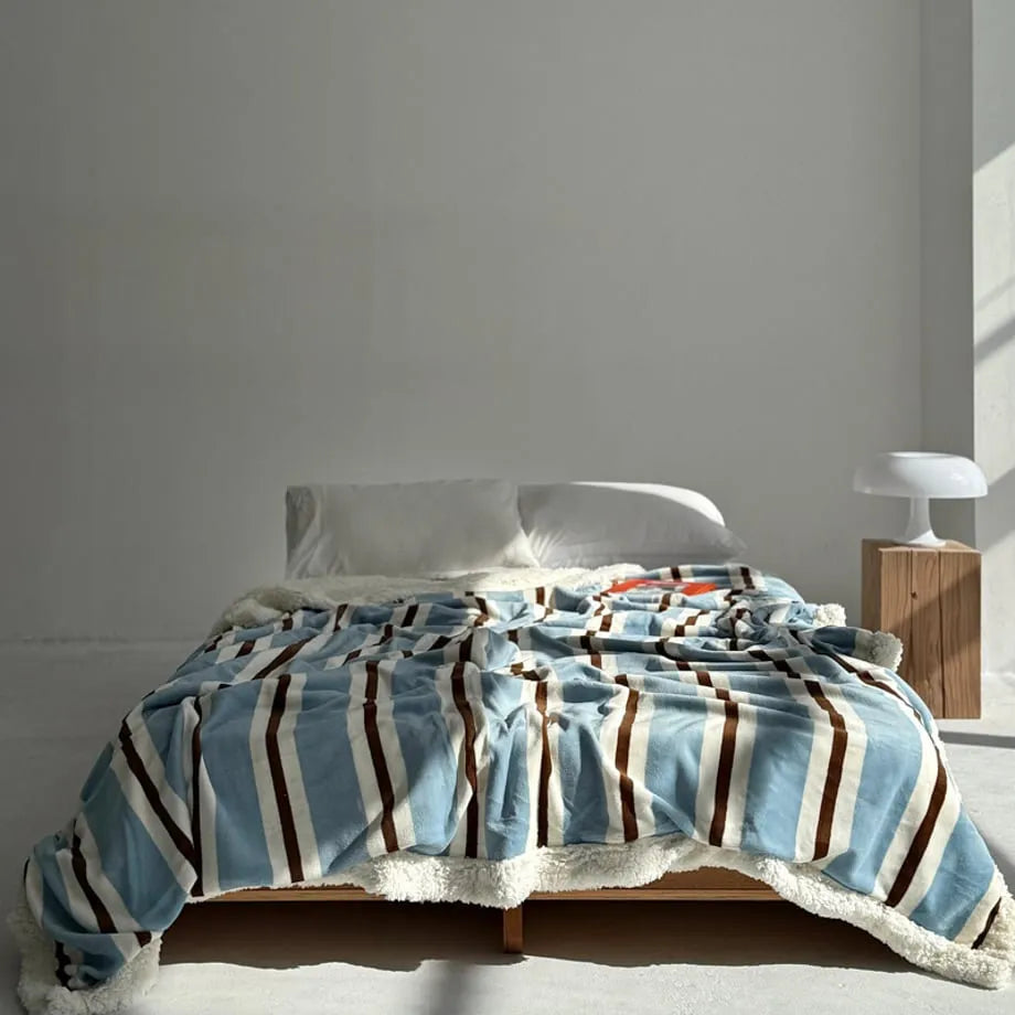Striped flannel fleece sherpa blanket with soft cozy texture – RoomDen