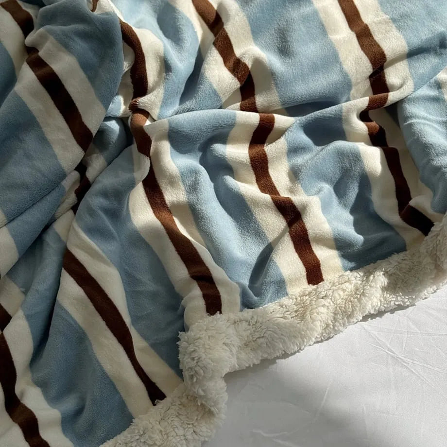 Striped flannel fleece sherpa blanket with soft cozy texture – RoomDen