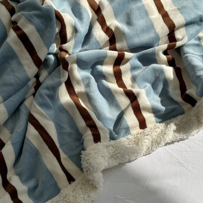Striped flannel fleece sherpa blanket with soft cozy texture – RoomDen