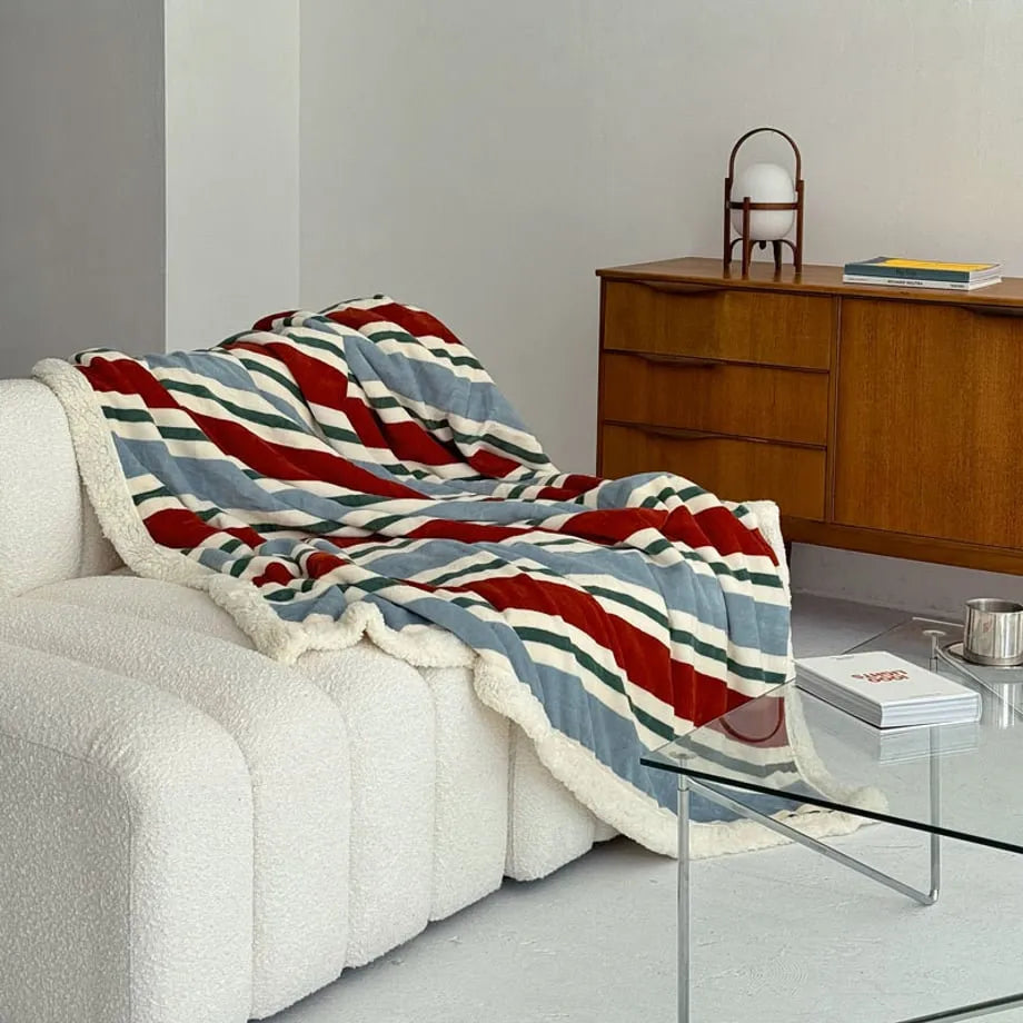 Striped flannel fleece sherpa blanket with soft cozy texture – RoomDen