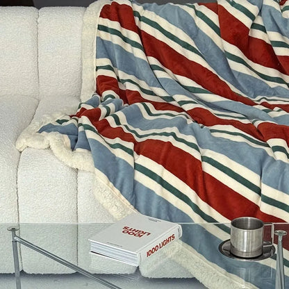 Striped flannel fleece sherpa blanket with soft cozy texture – RoomDen