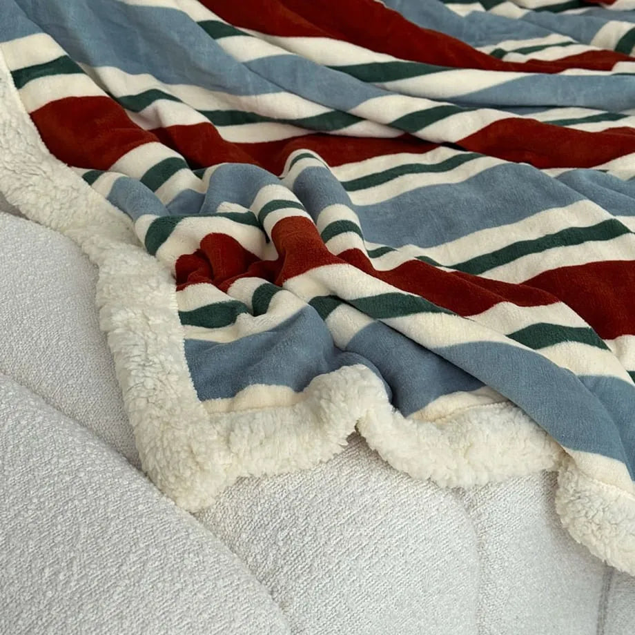 Striped flannel fleece sherpa blanket with soft cozy texture – RoomDen