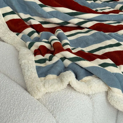 Striped flannel fleece sherpa blanket with soft cozy texture – RoomDen