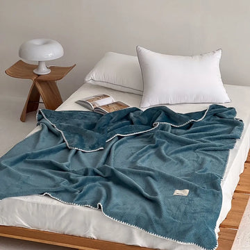 Cozy Waffle Texture Flannel Fleece Throw Blanket