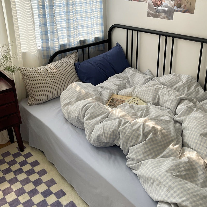 Astrid Gingham Washed Cotton Bedding Set - Powder Blue