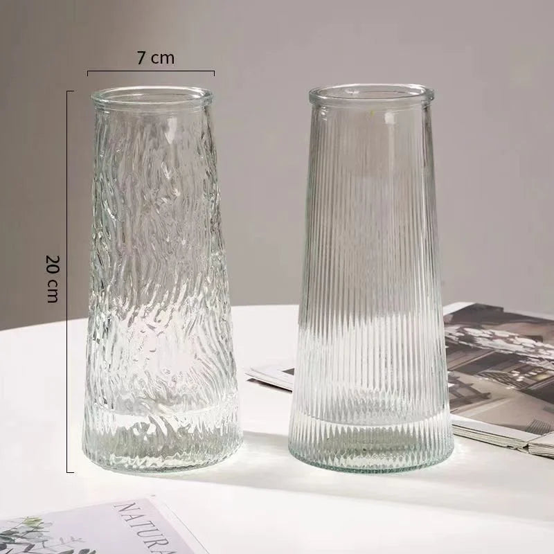 Dimensions of the Small Bark and Ribbed Glass Vases, showing 20cm height and 7cm diameter. - RoomDen