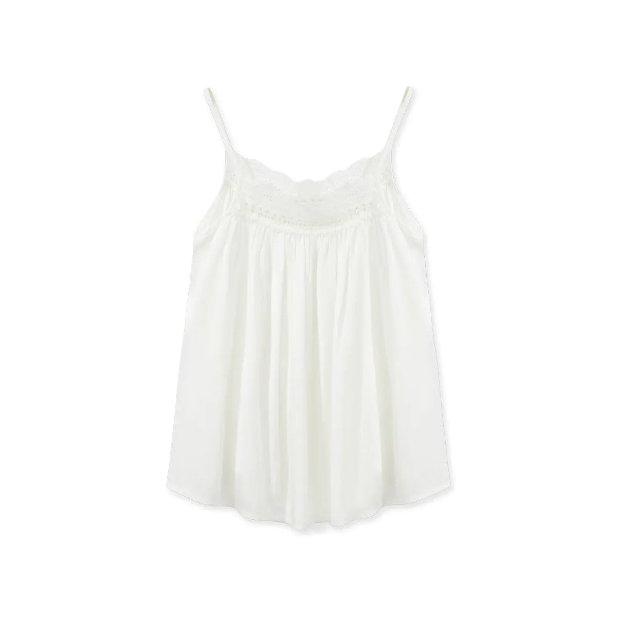 White Lace Trim Cotton Sateen Camisole Top Flat Lay - RoomDen