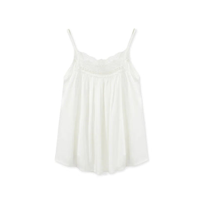 White Lace Trim Cotton Sateen Camisole Top Flat Lay - RoomDen