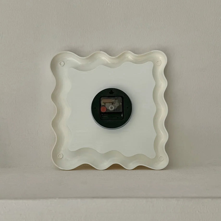 Back view of the Wavy Squiggle Clock, showing the battery compartment and mounting mechanism. - RoomDen