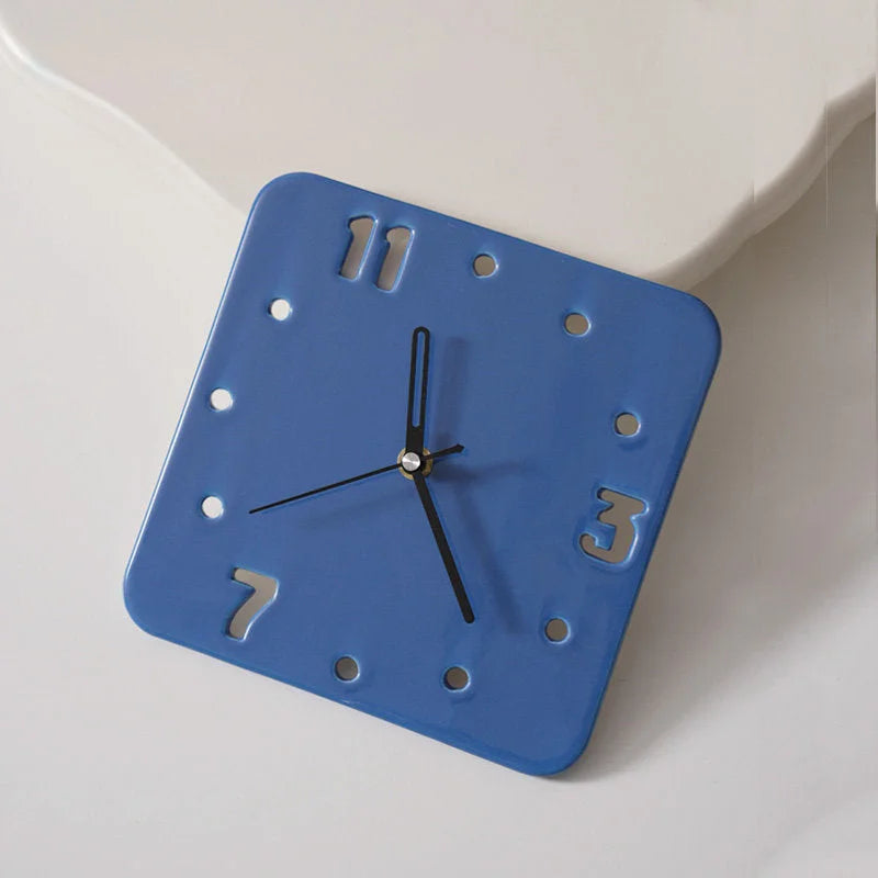 Cobalt Blue Minimalist Cutout Ceramic Table Clock shown from an angle - RoomDen.