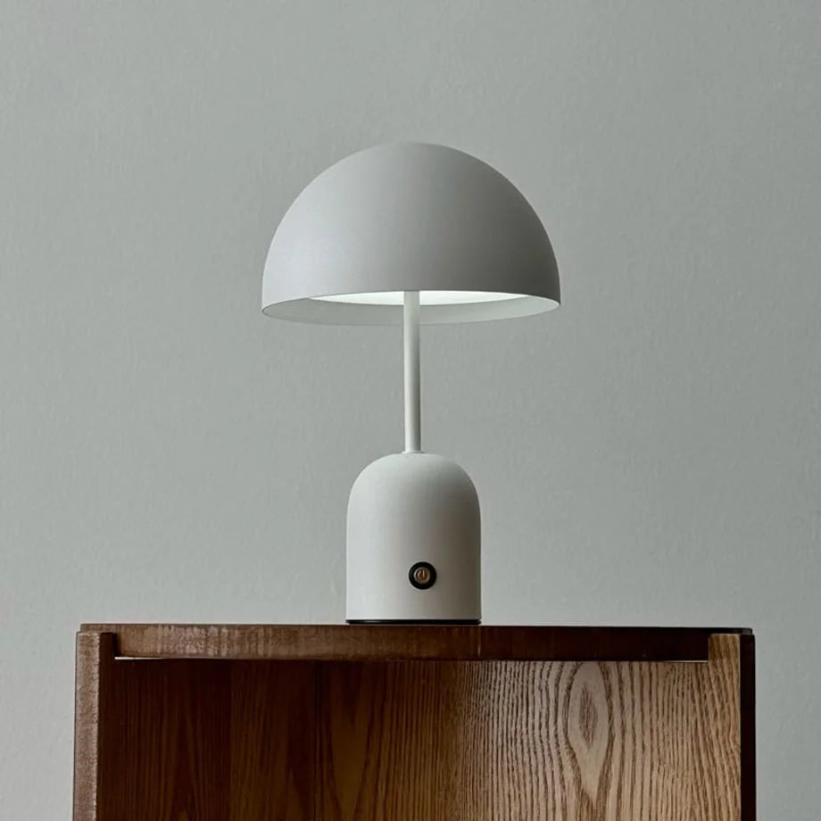 Front view of the Off-White lamp showing its cool white light temperature setting - RoomDen