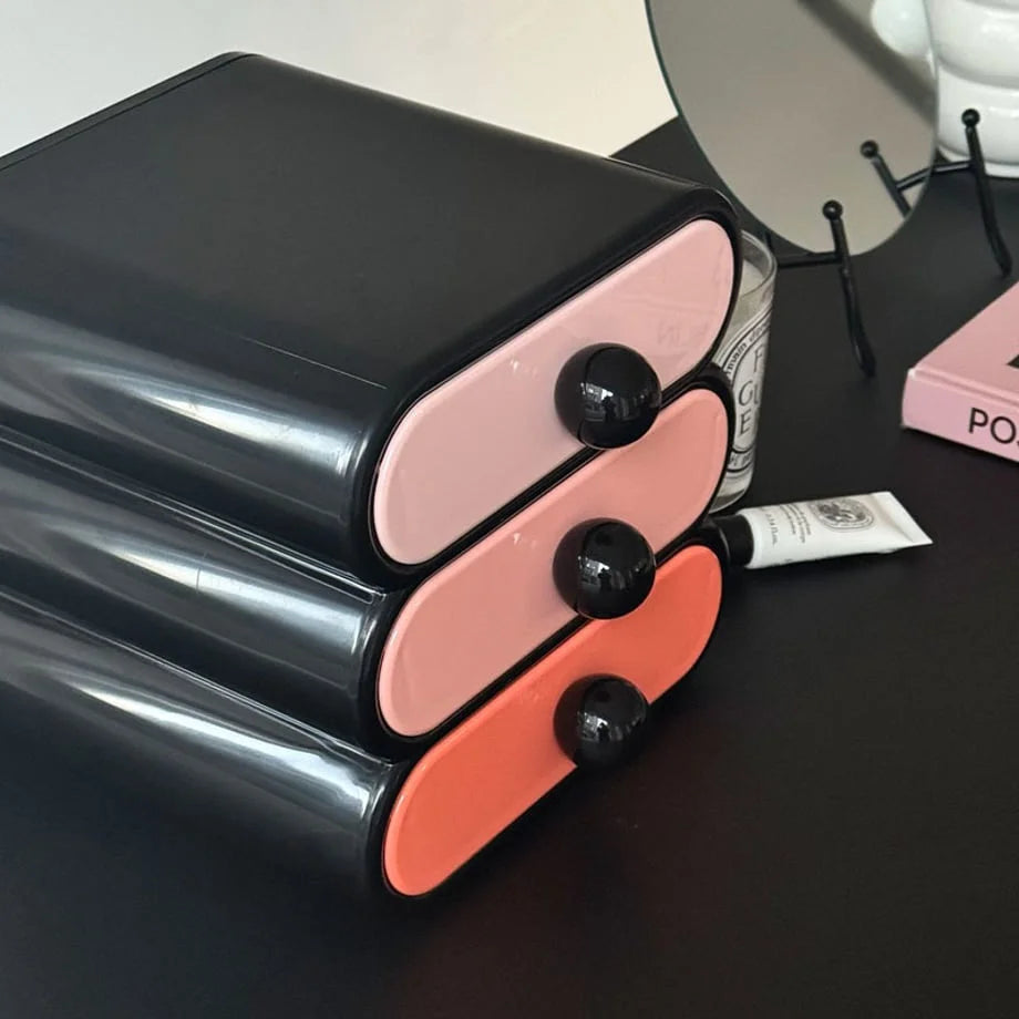 Close-up of the glossy finish and color block drawers on the Y2K-style desk organizer. - RoomDen