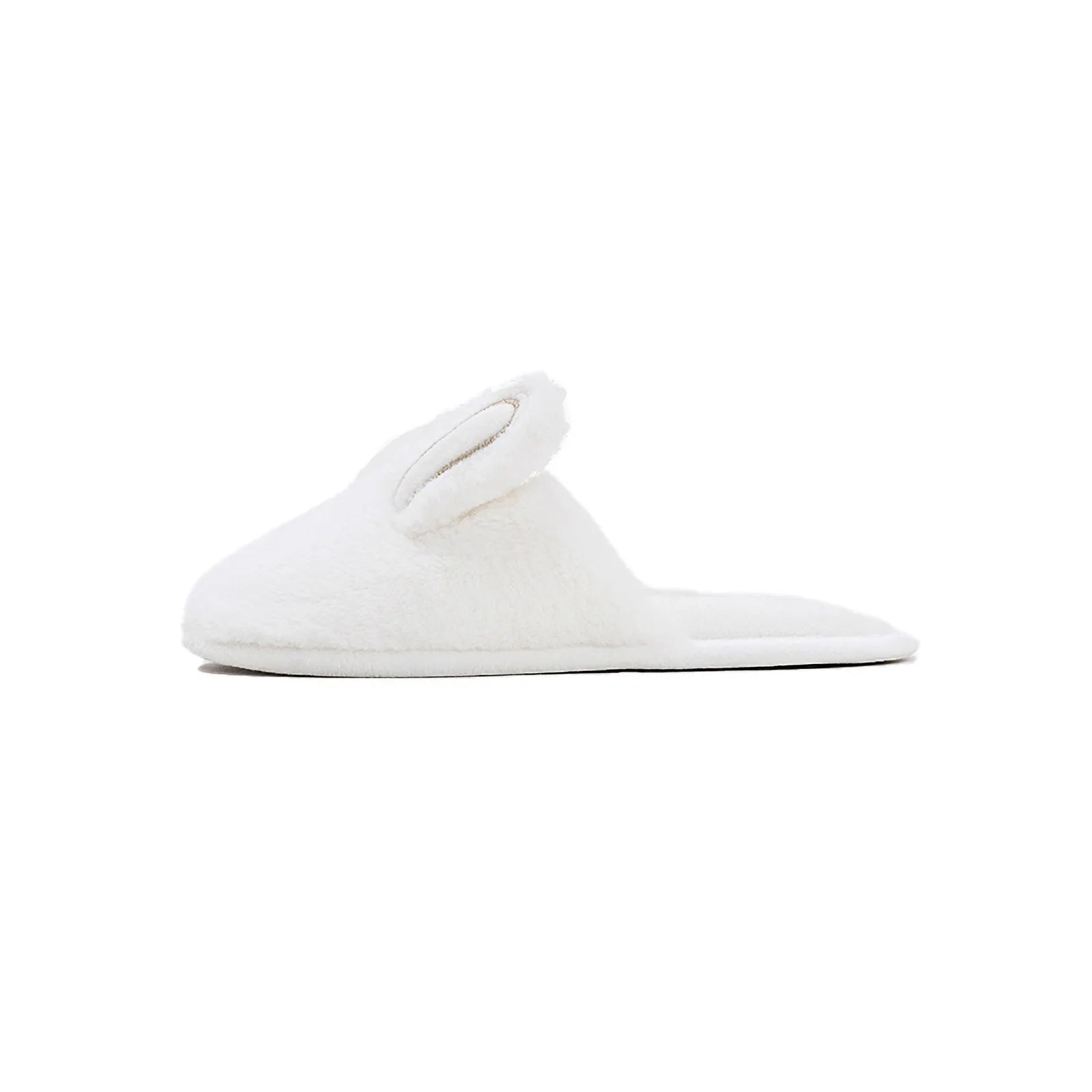 Side profile of blue bunny slipper with silver ear detail - RoomDen