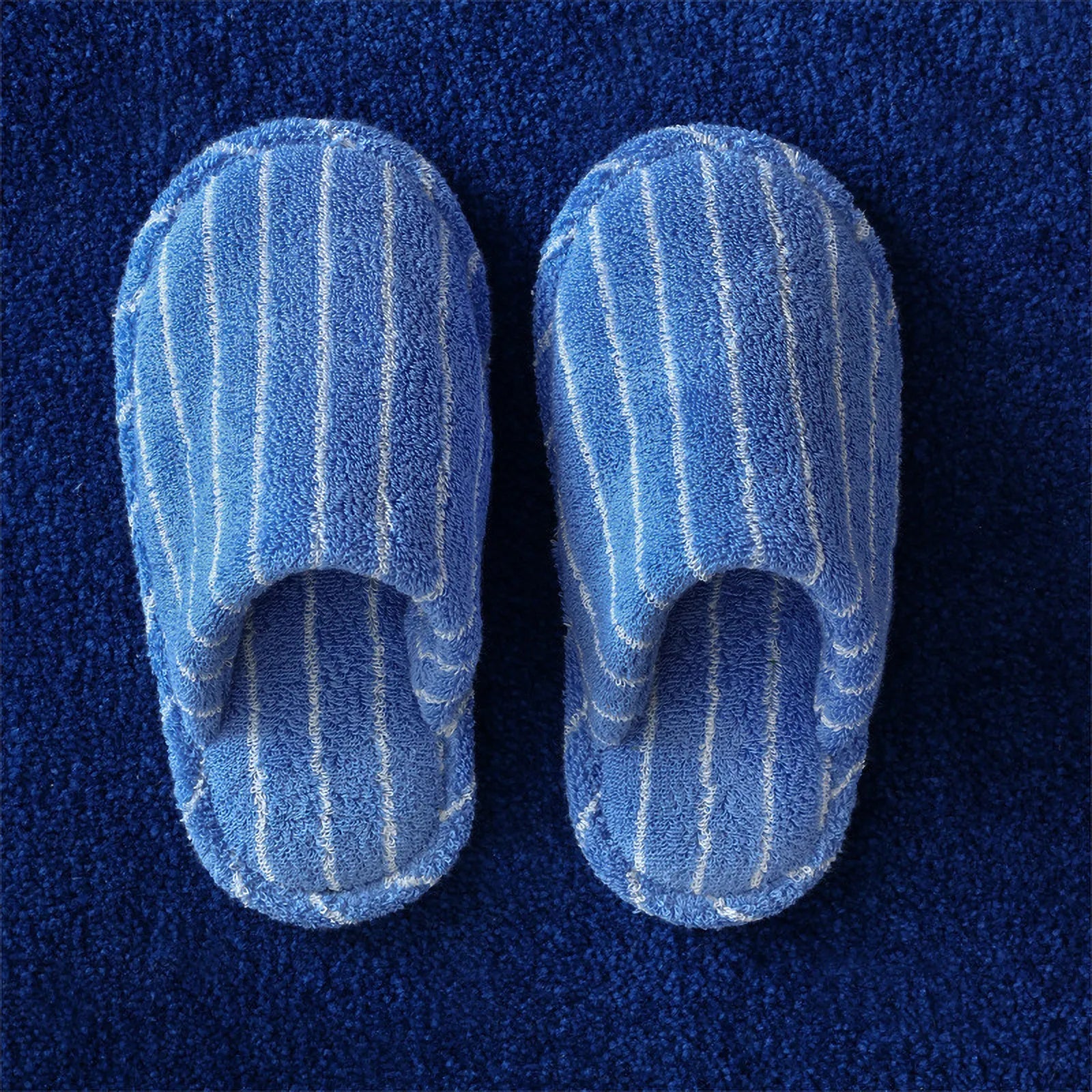Top view of Blue and White Striped soft terry slippers