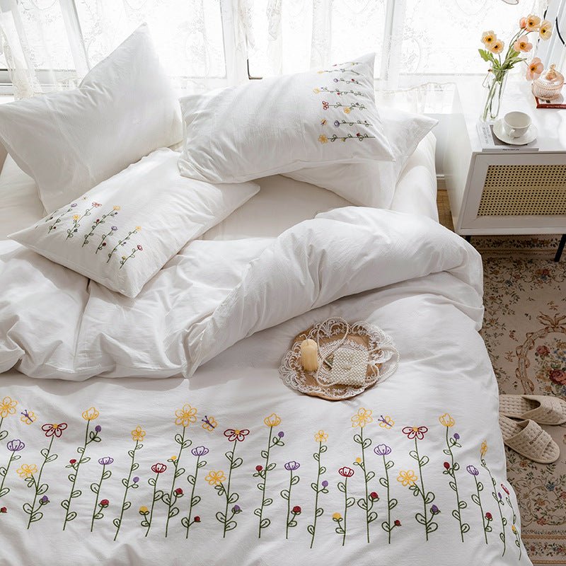 Marbella Embroidered Floral Cotton Bedding Set - Wildflower Vine