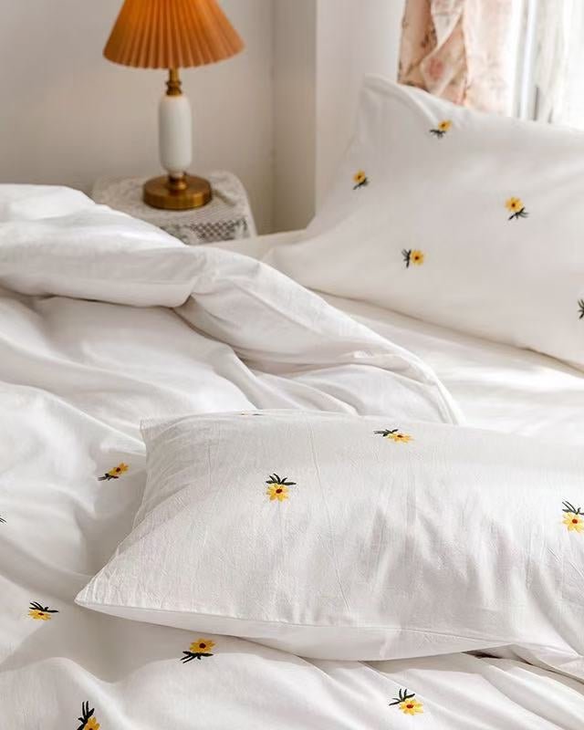 Marbella Embroidered Floral Cotton Bedding Set - room scene