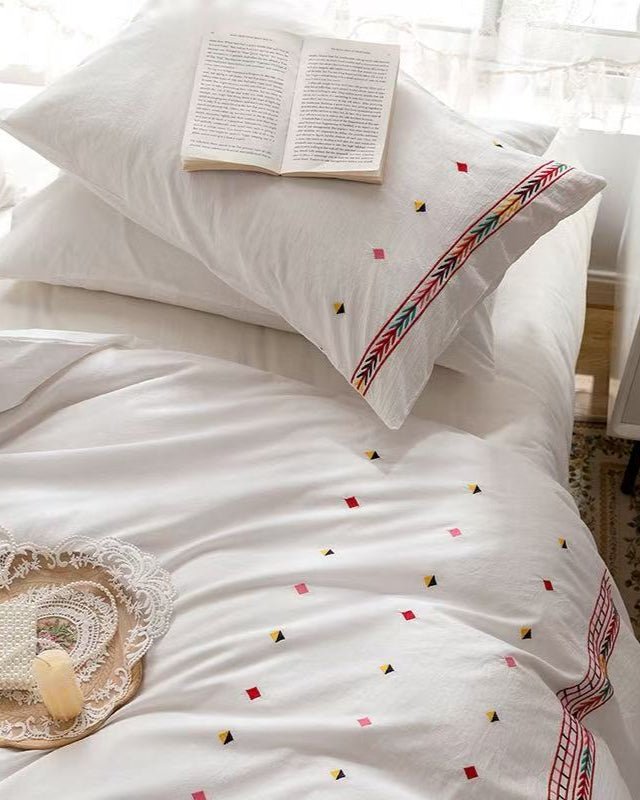 Marbella Embroidered Floral Cotton Bedding Set - room scene