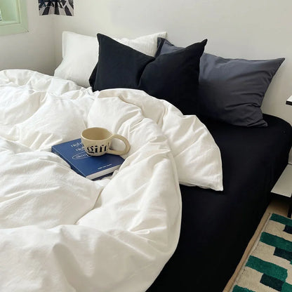 Close up of White Washed Cotton Pillow and Duvet Texture