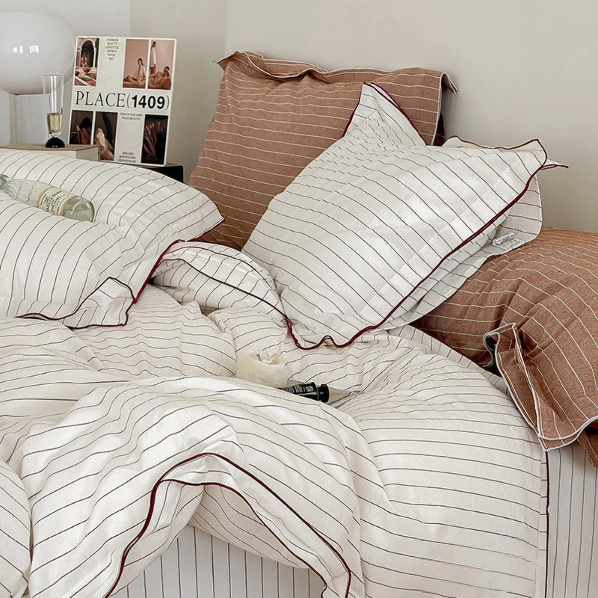 Ashcombe striped cotton bedding detail