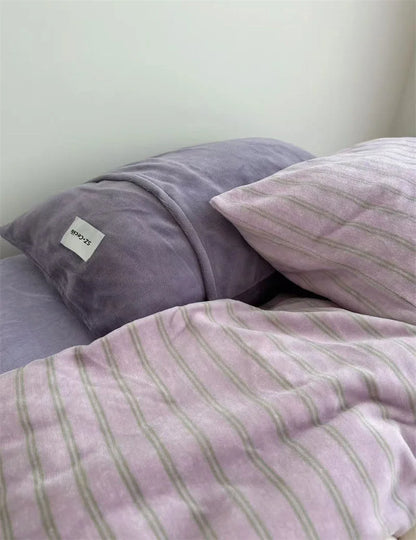 Detail of Purple Velvet Fleece Pillowcase and Duvet Cover