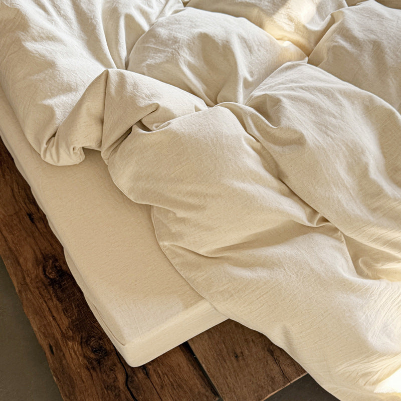 Ashfield Natural Ivory Bedding Set – Close view of textured ivory duvet folds - Roomden