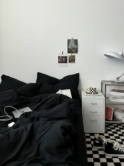 Washed Cotton Color-Block Bedding Set - Classic Black