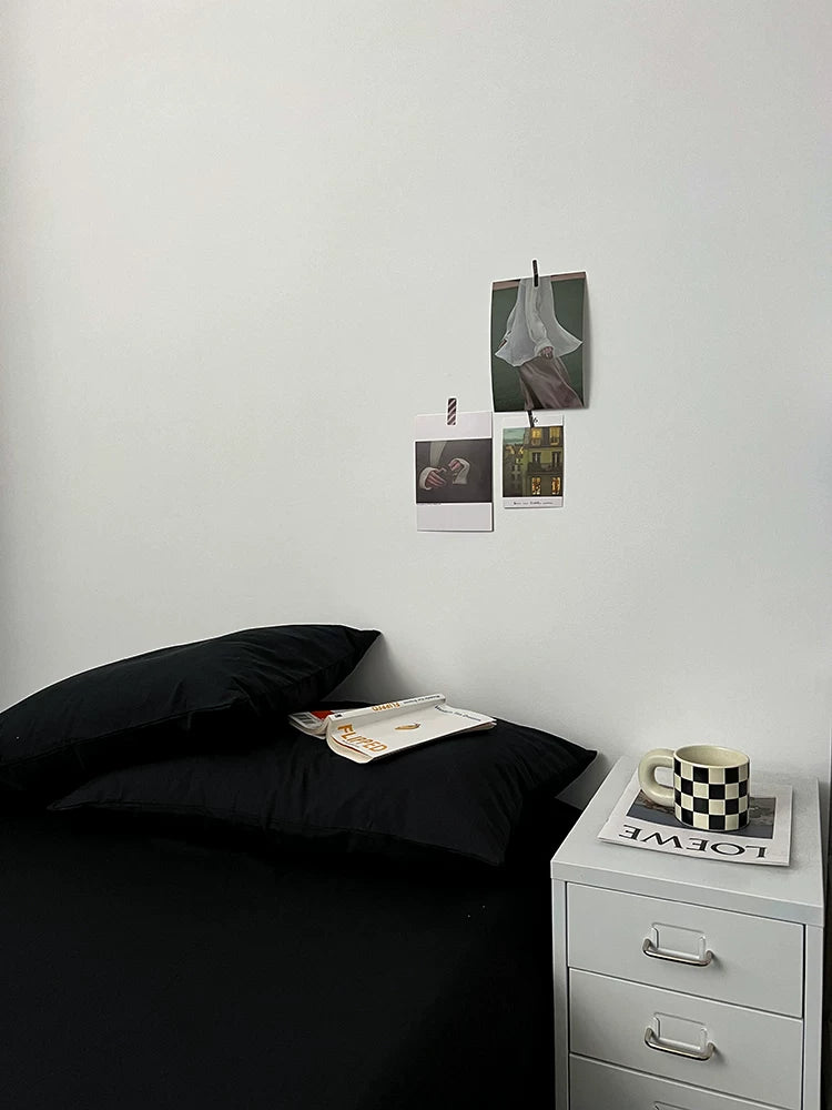 Washed Cotton Color-Block Bedding Set - Classic Black