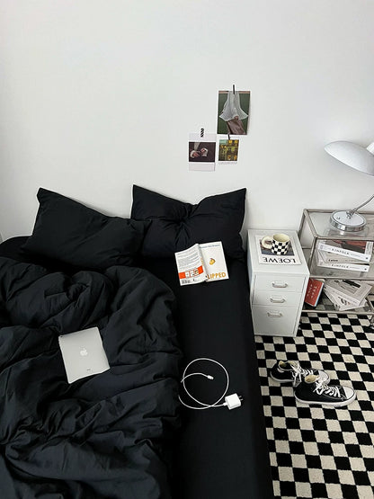 Washed Cotton Color-Block Bedding Set - Classic Black