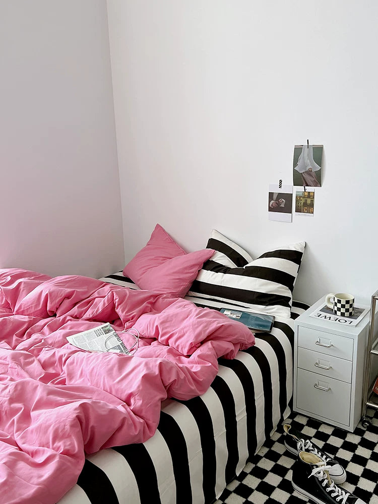 Washed Cotton Color-Block Bedding Set - Haze Grey
