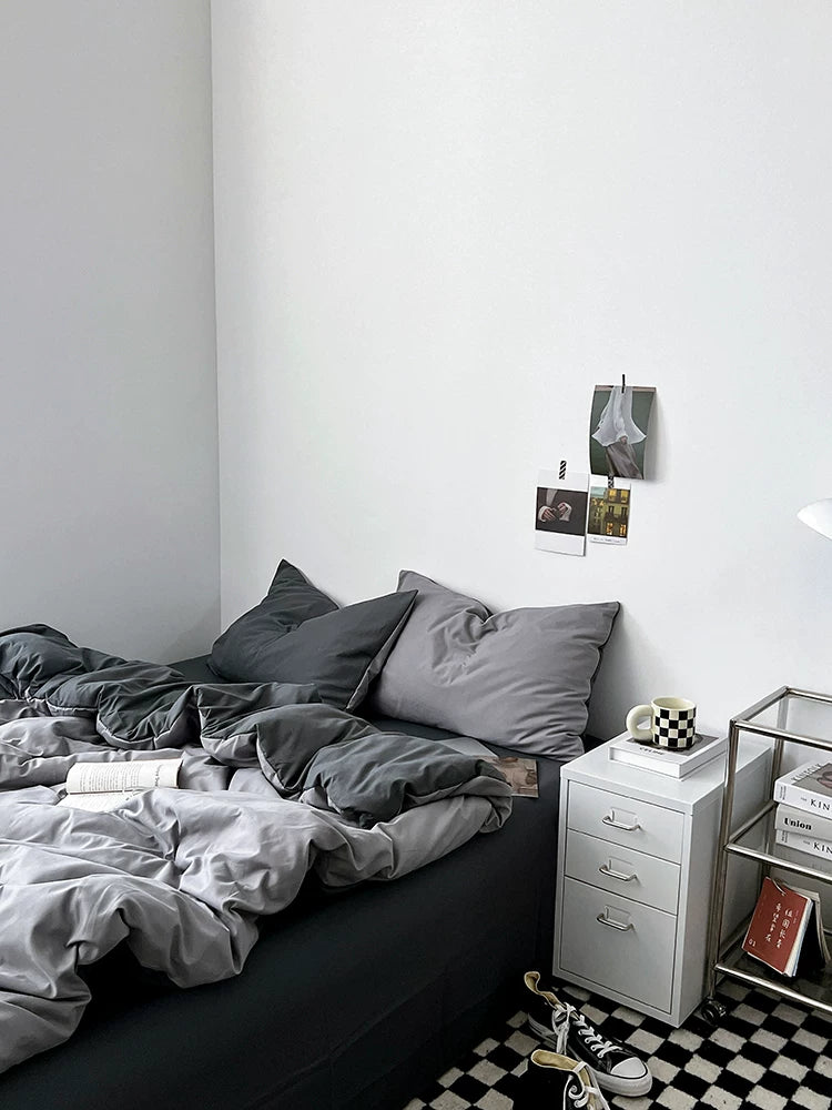 Washed Cotton Color-Block Bedding Set - Haze Grey