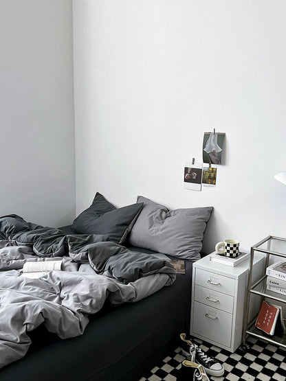 Washed Cotton Color-Block Bedding Set - Haze Grey