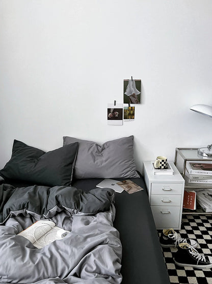 Washed Cotton Color-Block Bedding Set - Haze Grey