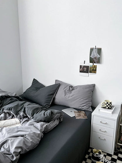Washed Cotton Color-Block Bedding Set - Haze Grey