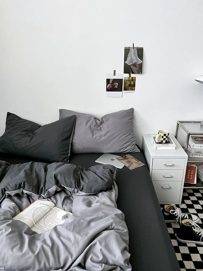 Washed Cotton Color-Block Bedding Set - Haze Grey