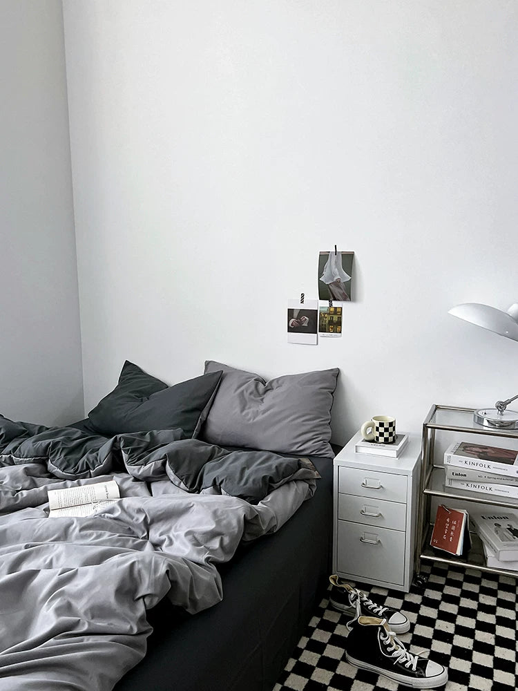 Washed Cotton Color-Block Bedding Set - Haze Grey