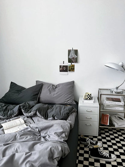Washed Cotton Color-Block Bedding Set - Haze Grey
