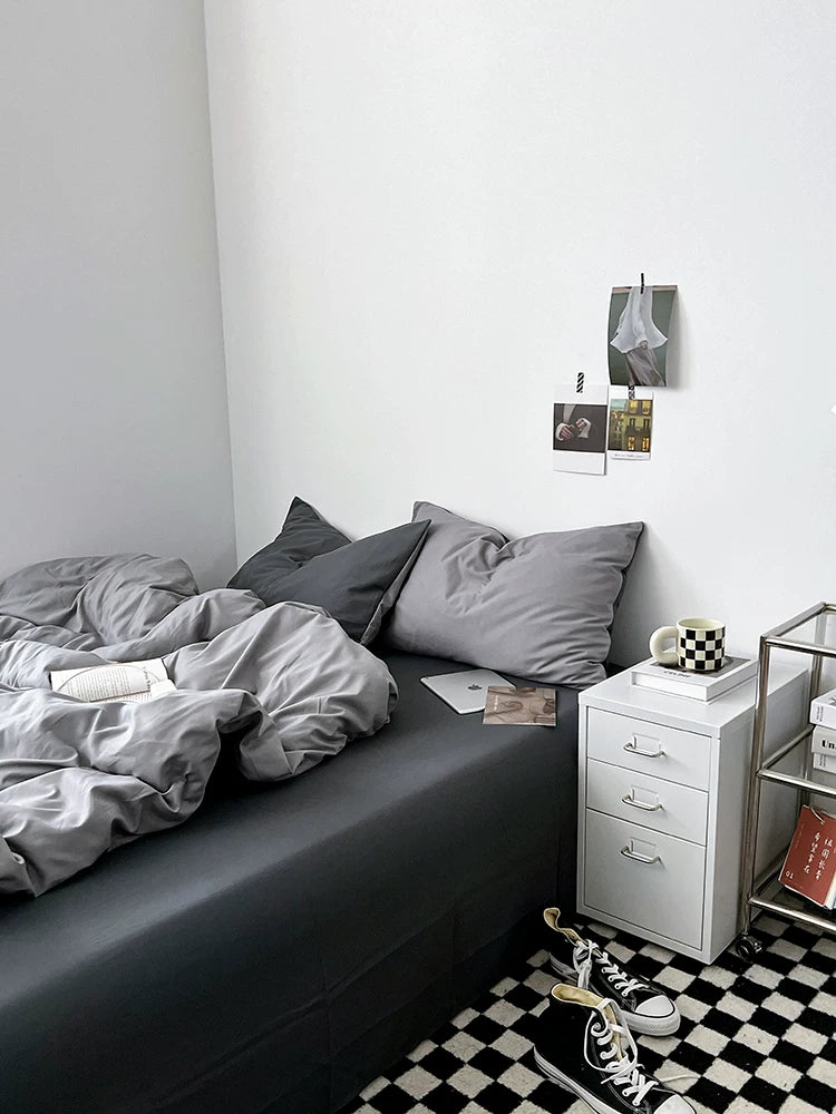 Washed Cotton Color-Block Bedding Set - Haze Grey