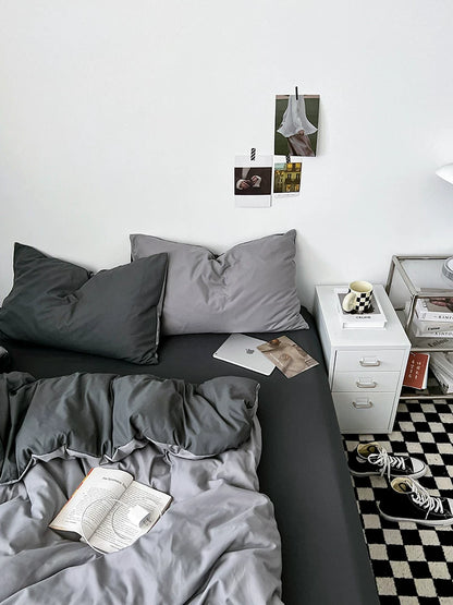 Washed Cotton Color-Block Bedding Set - Haze Grey