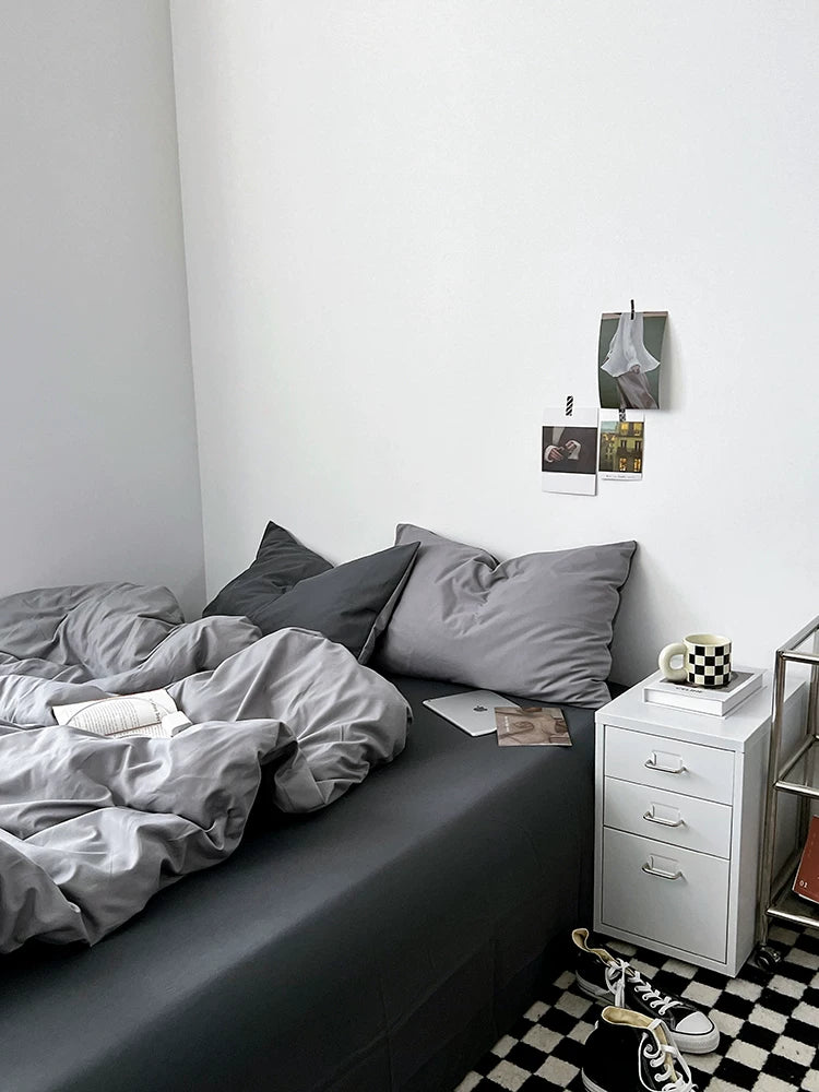 Washed Cotton Color-Block Bedding Set - Haze Grey