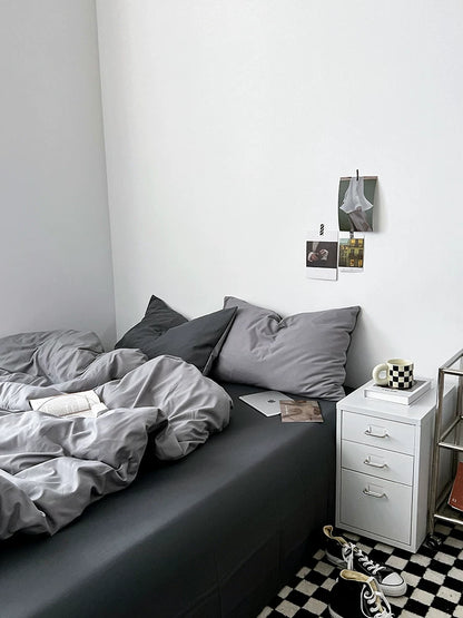 Washed Cotton Color-Block Bedding Set - Haze Grey