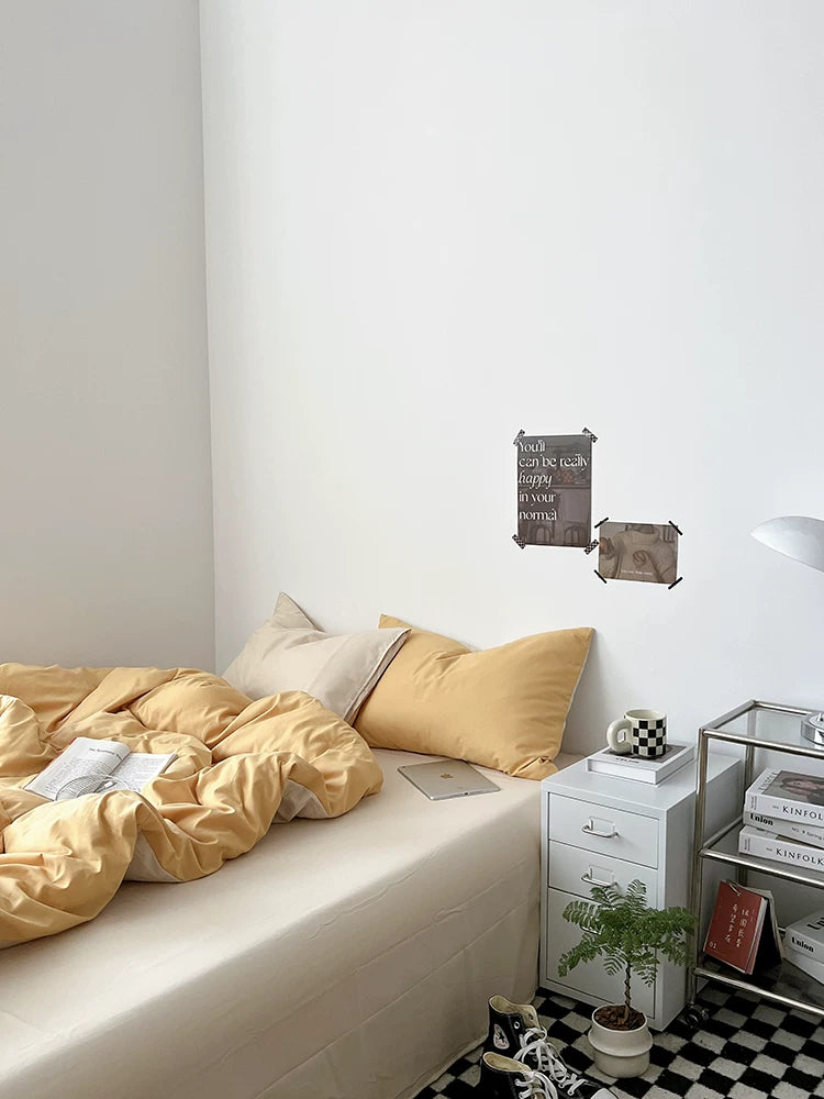 Washed Cotton Color-Block Bedding Set - Butter + Camel