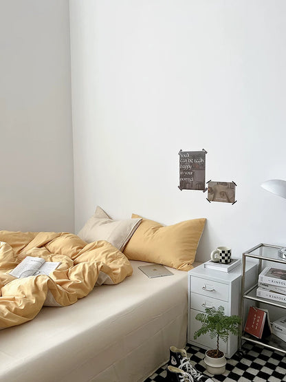 Washed Cotton Color-Block Bedding Set - Butter + Camel