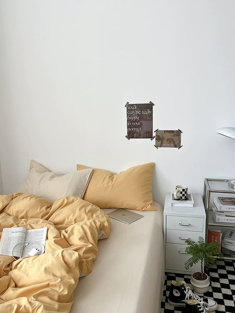 Washed Cotton Color-Block Bedding Set - Butter + Camel