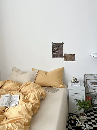 Washed Cotton Color-Block Bedding Set - Butter + Camel