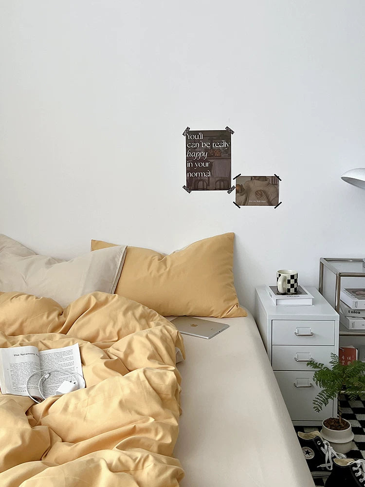 Washed Cotton Color-Block Bedding Set - Butter + Camel
